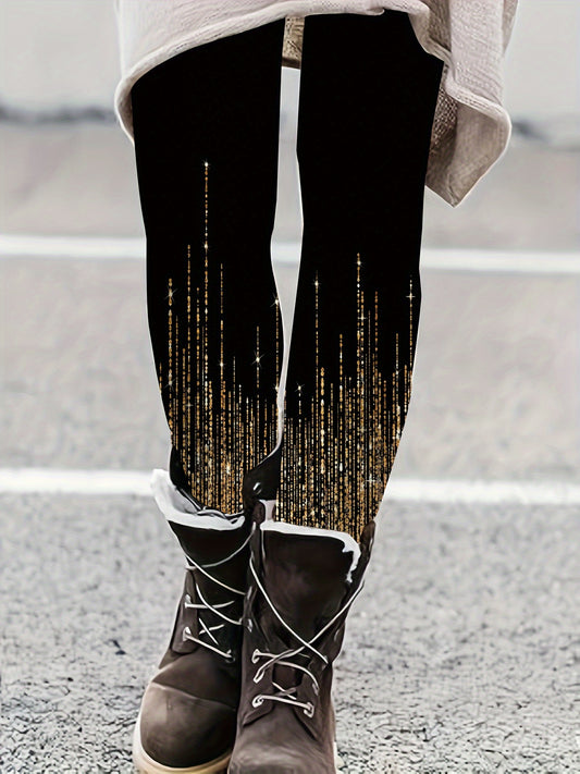 Women's Plus Golden Stripe Print High Rise Leggings