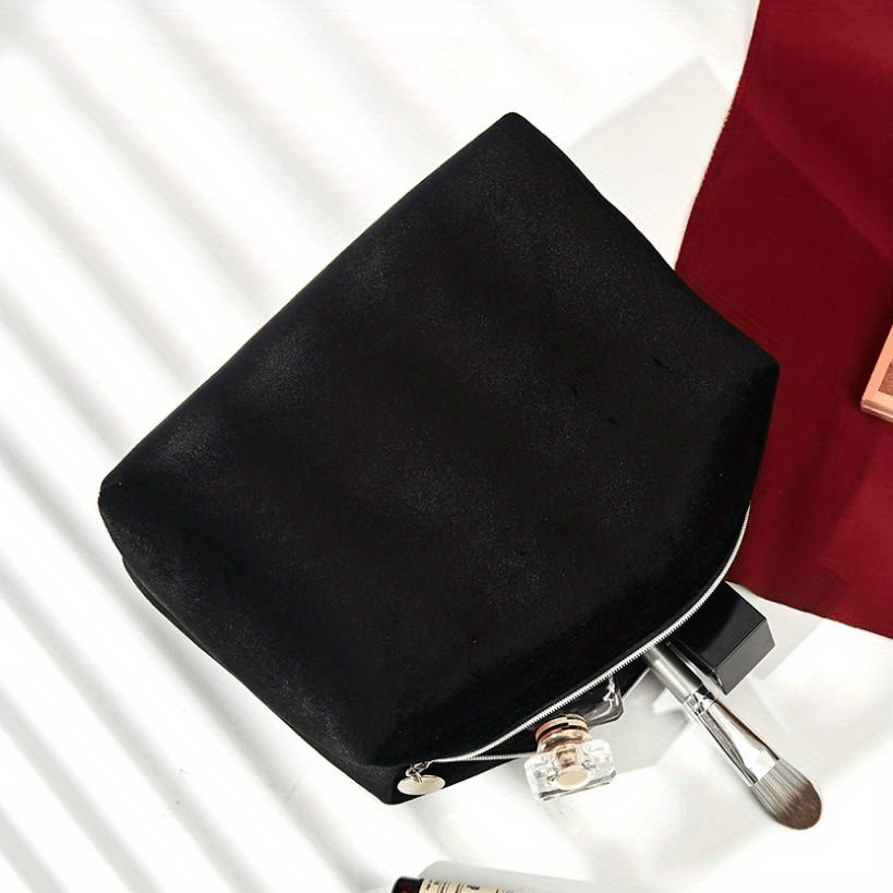 Green Square Makeup Bag Roomy Velvet Zipper Cosmetic Pouch