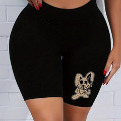  Cartoon Rabbit Print High Rise Skinny Shorts