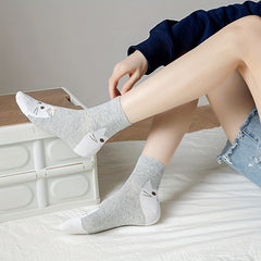 6 Cat Print Socks for Women Comfy Mid Tube Stockings