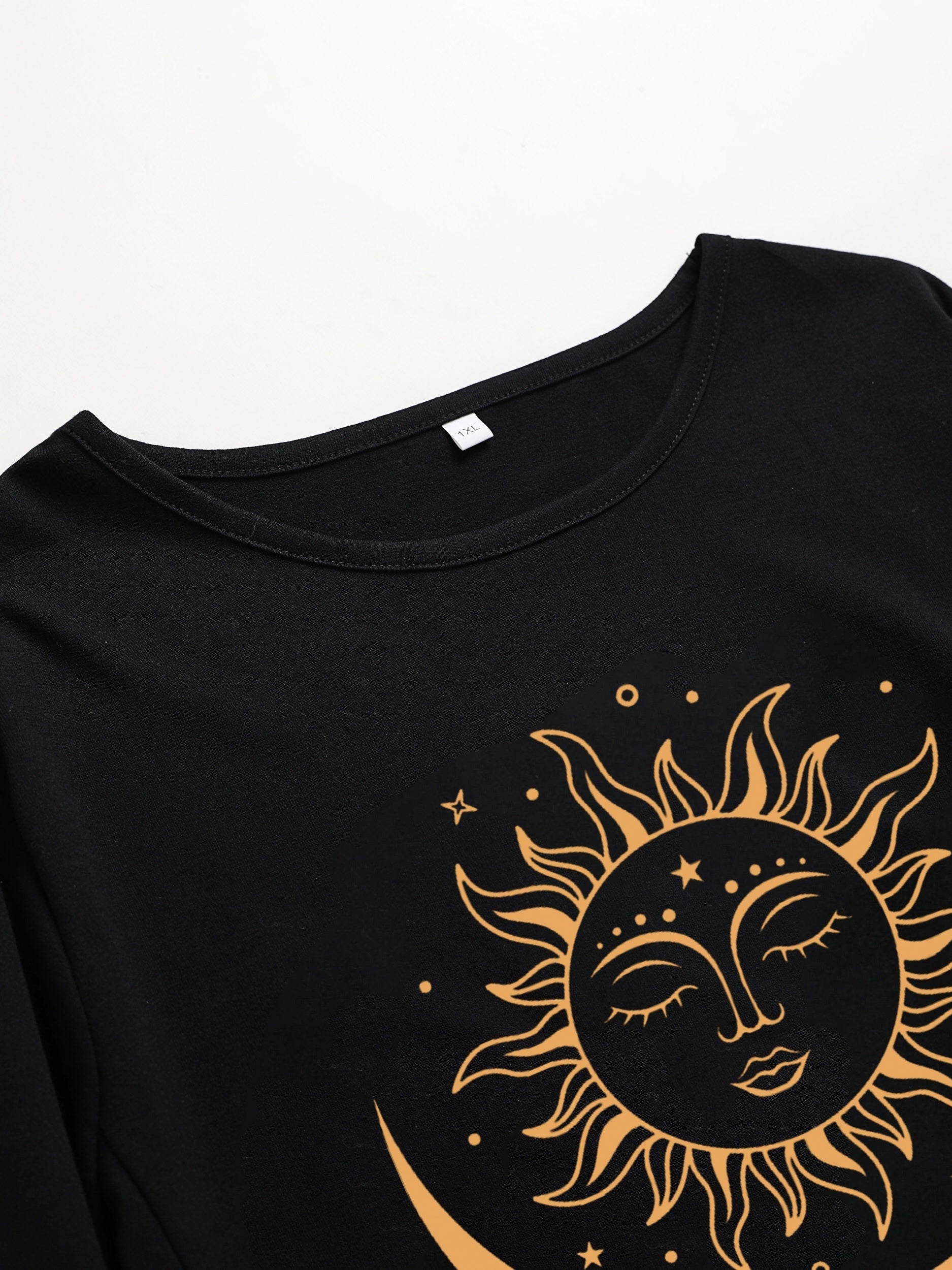  Sun & Moon Print Long Sleeve Dress