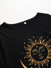 Sun & Moon Print Long Sleeve Dress