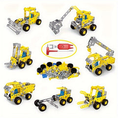 180pcs Metal Steam Kit 7 in 1 Engineering Vehicle Model Yellow