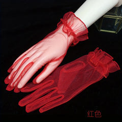 2pcs Sheer Mesh Short Gloves Ruffled Sleeve L