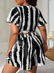 Tie Dye Knot Front Crop Top & Shorts Set Plus Size