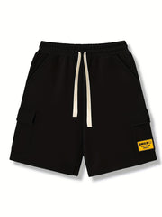 Men's Comfy Cargo Shorts Smile Solid Stretch Elastic Waist Drawstring Shorts