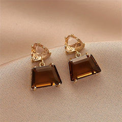 14k Plated Japanese & Brown Faux Crystal Earrings - Mother's Gift