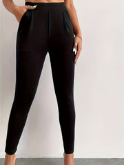  High Rise Tapered Leg Trousers With Pockets