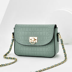 Crocodile Embossed Square Bag with Chain Strap for Work