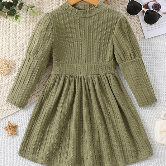 Girl Cable Textured Long Sleeve Casual Dress