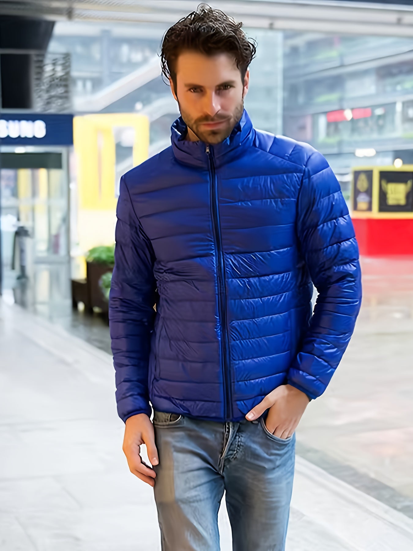 Men's Lightweight Down Jacket with Stand Collar for Winter