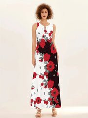 Floral Print Pocket Dress Waist Summer Swing Long Dresses Women's Clothing