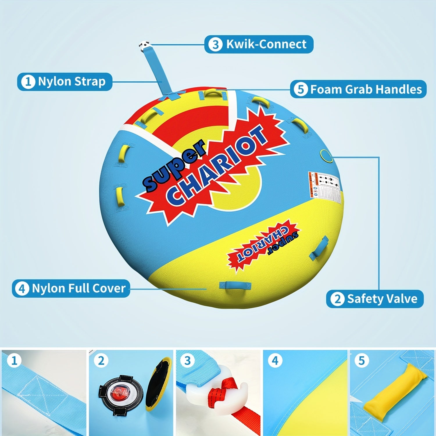3 Person Heavy Duty Inflatable Towable Tube for Boats