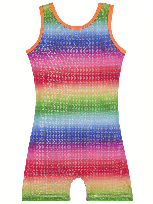 Rainbow Striped Gymnastics Romper Jumpsuit