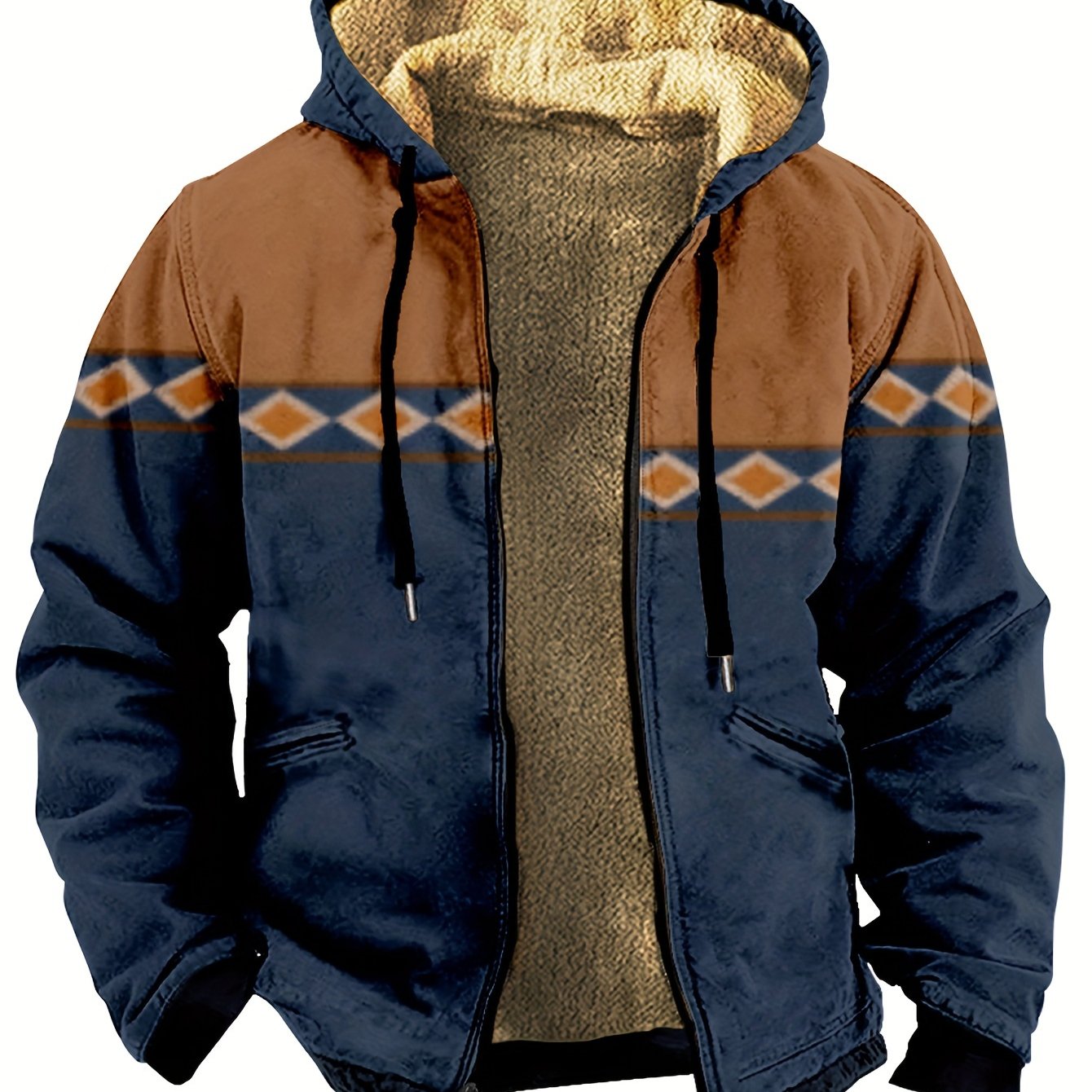 Men's Thick Retro Hooded Jacket Fleece Winter Warm Coat