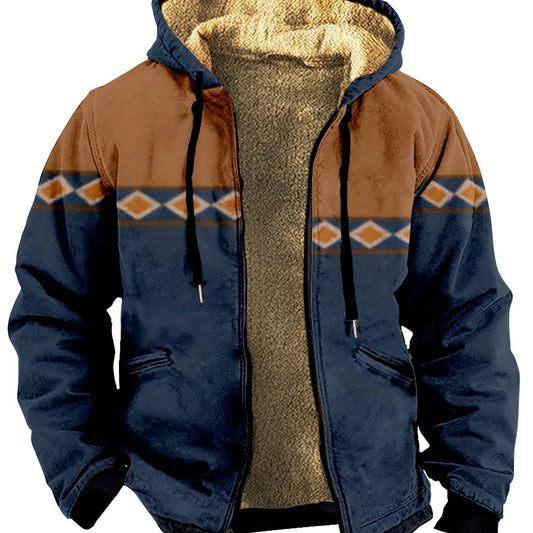 Men's Thick Retro Hooded Jacket Fleece Winter Warm Coat