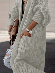  Solid Long Sleeve Open Front Cardigan With Pockets