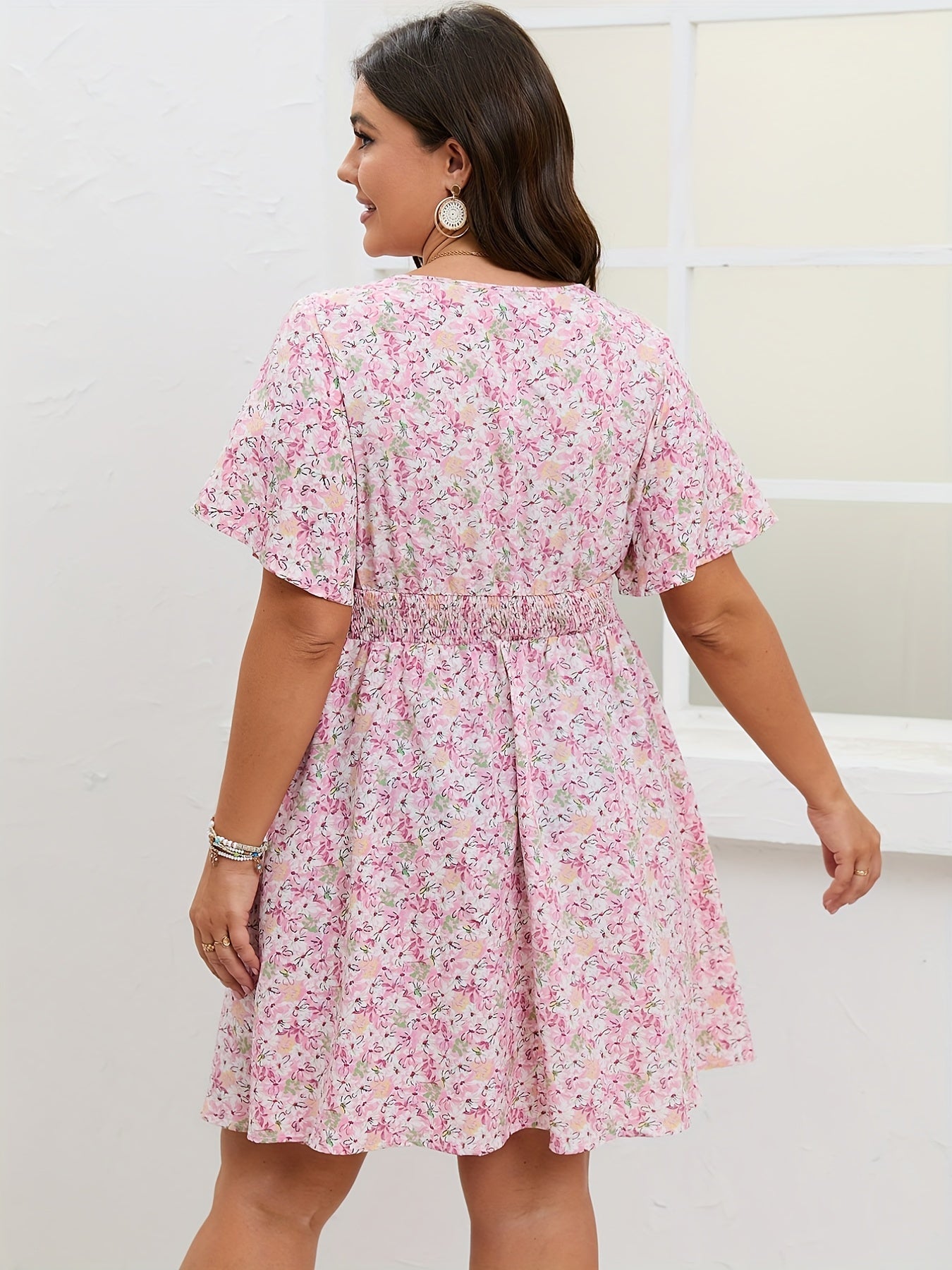  Women's Retro Floral Print Short Sleeve Dress