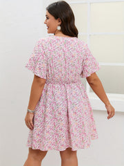  Women's Retro Floral Print Short Sleeve Dress