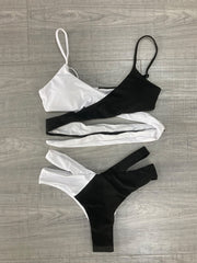 Colorblock Strappy Back Cut Out Side Bikini Swimsuit