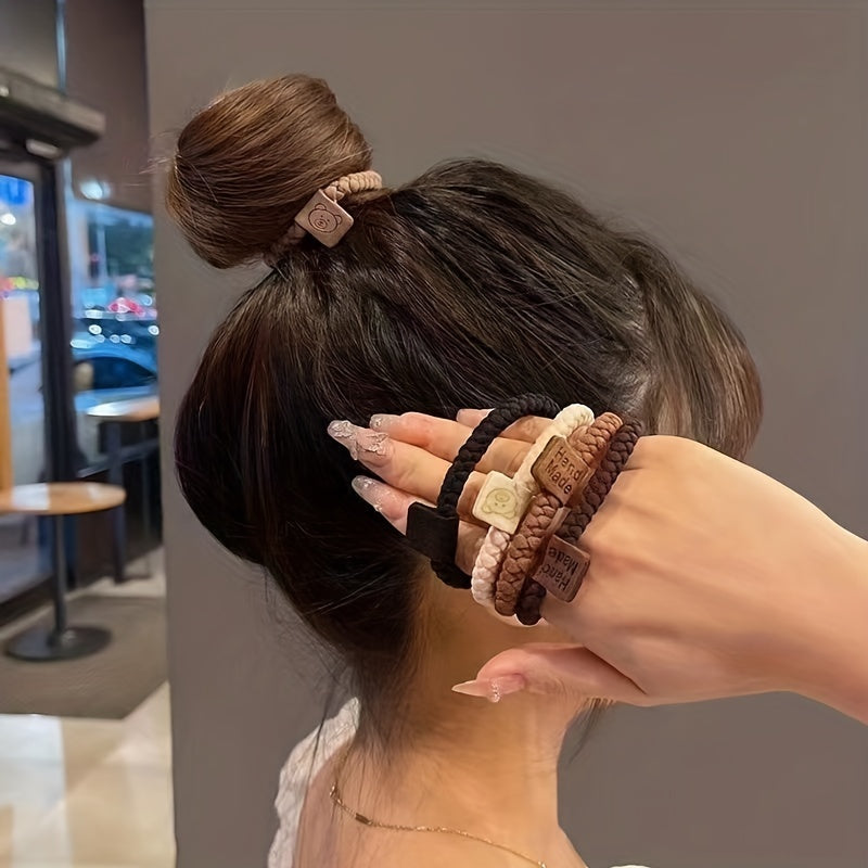 5pcs Bear Elastic Head Rope Thickened Hair Ring For Girls