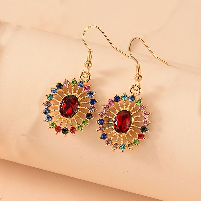 Sun Ray Pendant Necklace & Earrings Set Inlaid Gems Gift