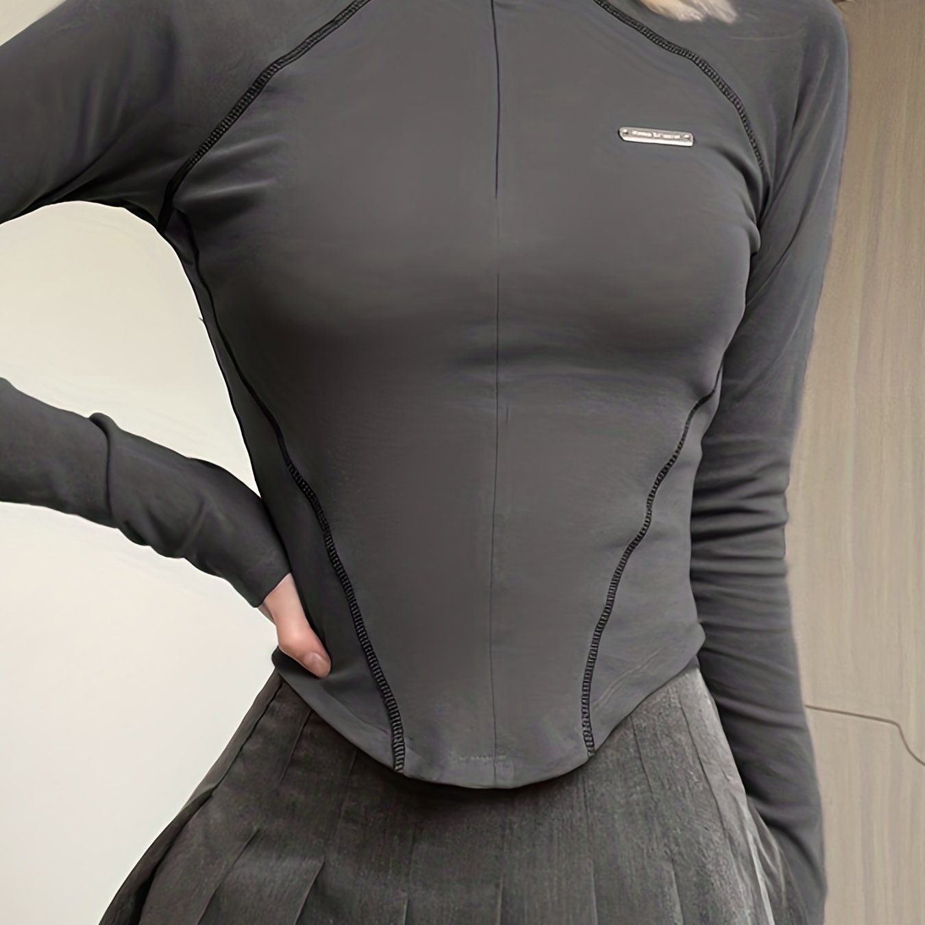 Solid Mock Neck Sports Long Sleeve Zipper Top
