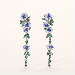 Emerald Synthetic Gem Flower Chain Dangle Earrings
