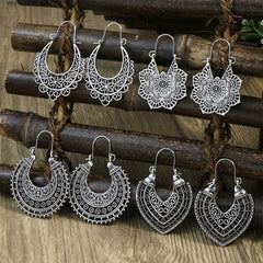 Vintage Ancient Silver U Shaped Earrings Women's Boho Hollow Dangle Earrings