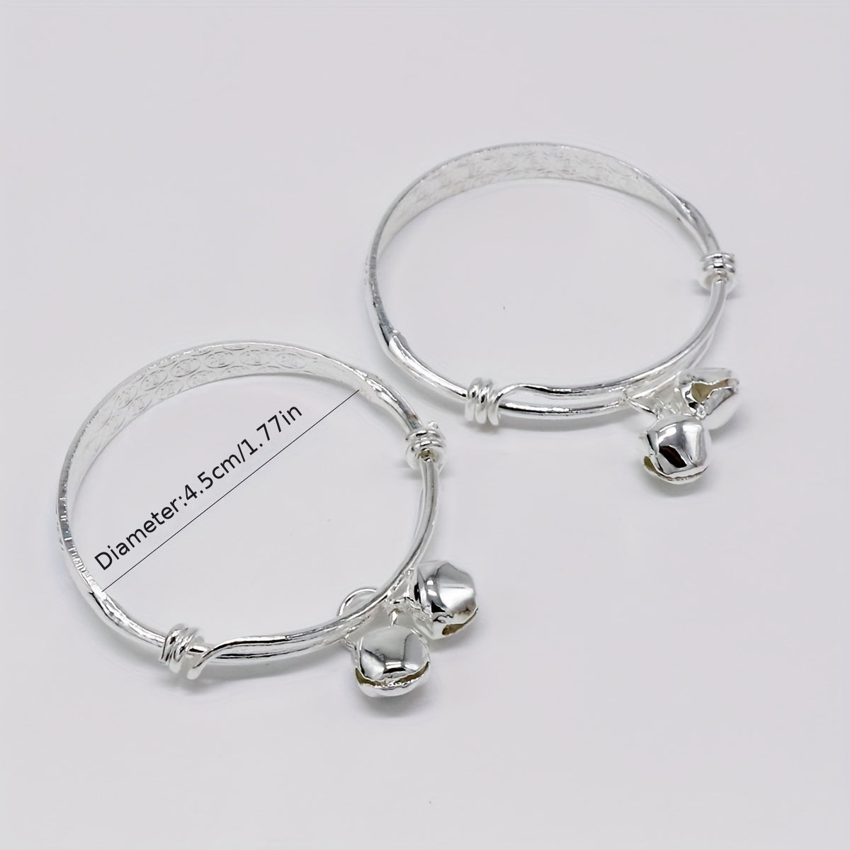 Baby Adjustable Silver Bangle Bracelets With Bell - Gift for Toddler