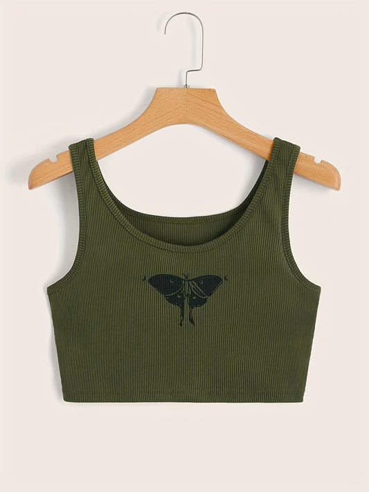 Butterfly Print Tank Top Y2K Crew Neck Summer Sleeveless Top