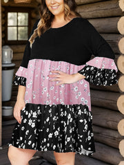  Boho Dress Women's Plus Leopard Print Layered Bell Sleeve Dress