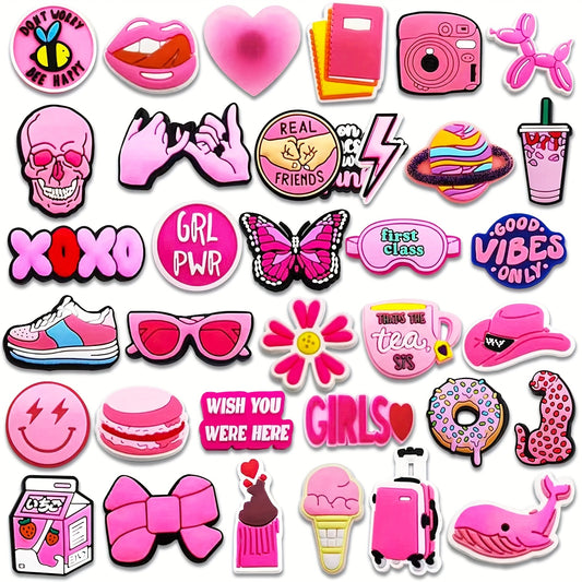35pcs Pink Shoe Charms For Jibbitz Bubble Slides Sandals Kids Girls Boys