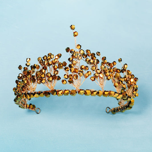 Vintage Crystal Bead Crown Hairband Headband Party Favor Decor Princess Tiara