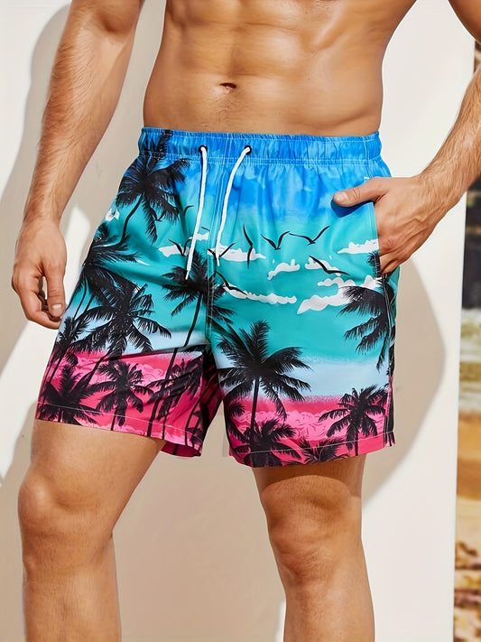 Coconut Tree Pattern Print Men's Swim Trunks Quick Dry Beach Shorts