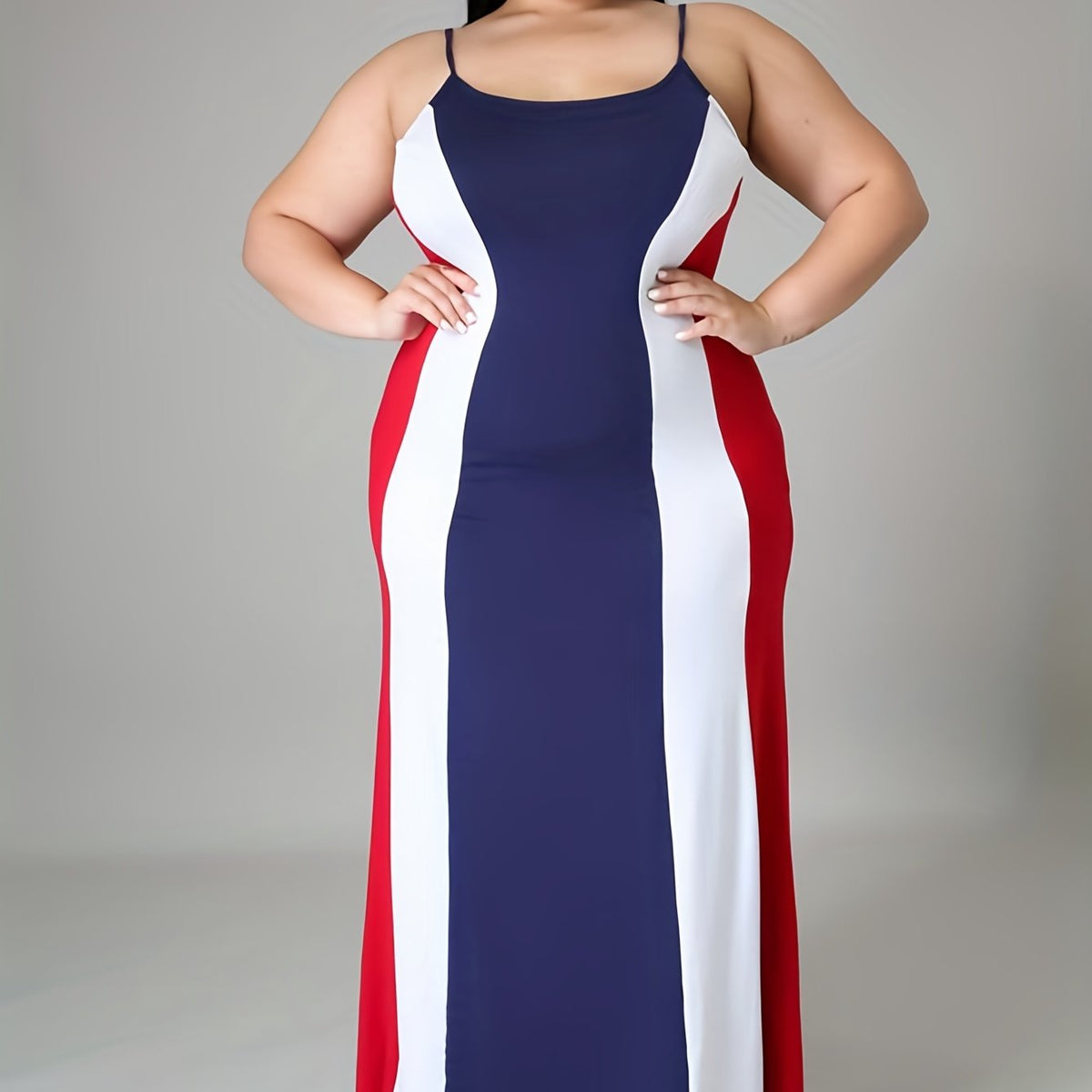  Colorblock Stretch Maxi Cami Dress