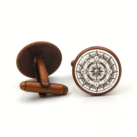 Retro Compass Time Cufflinks Tie Clip Set