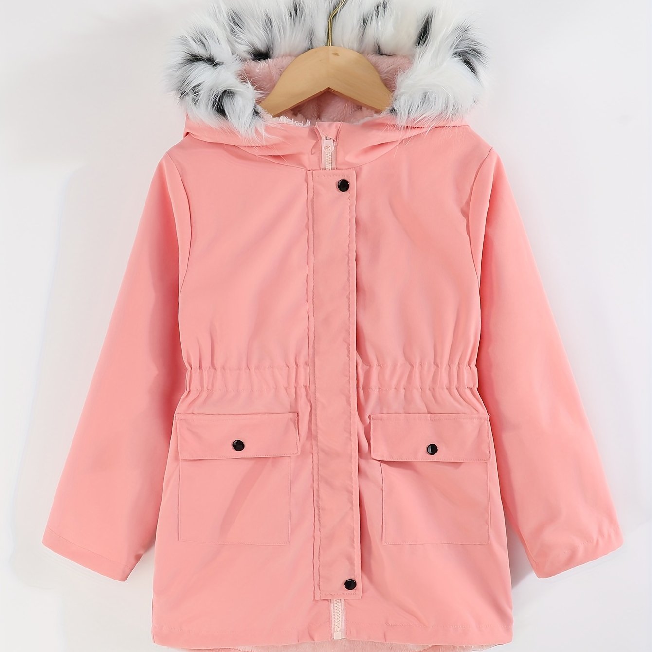 Toddler Girls Fleece Hooded Jacket Coat For Fall Winter