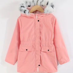 Toddler Girls Fleece Hooded Jacket Coat For Fall Winter