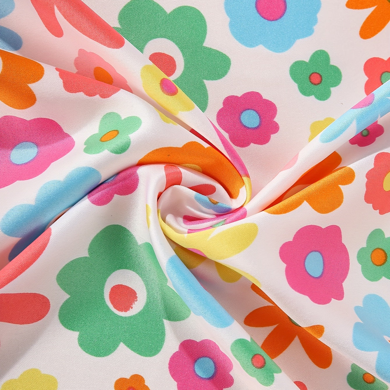 Cartoon Flower Print Bandana Silk Scarf Headband Face Covering