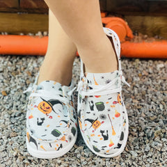 Colorful Halloween Pattern Canvas Lace Up Low Top Shoes