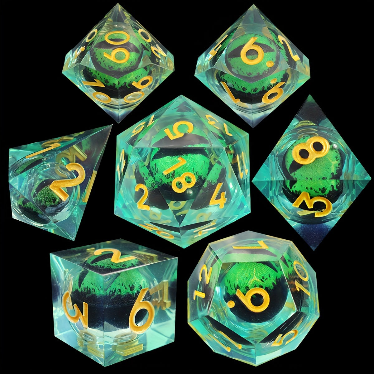 Dragon's Eye Resin Quicksand Dice Set Purple Green Halloween Props