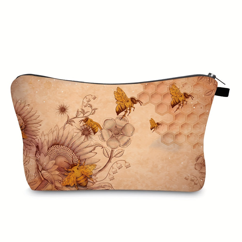 Sunflower & Bees Zippered Makeup Bag Cosmetic Organizer