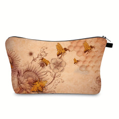 Sunflower & Bees Zippered Makeup Bag Cosmetic Organizer