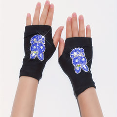 Rhinestone Rabbit Decor Y2K Fingerless Gloves