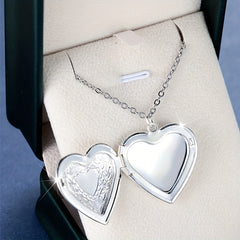 Silvery Heart Locket Necklace for Women Customizable Photo Pendant