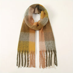 Fleece Tassel Scarf Block Warm Shawl Classic Casual Windproof Head Wrap Outdoor
