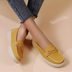 Women's Buckle Decor Loafers Soft Sole Slip On Flats