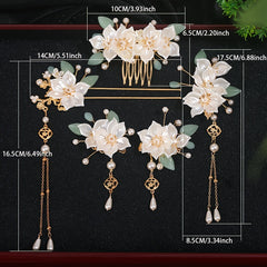 5pcs Chinese Hairpin Bridal Set Floral Tassel Hanfu Hair Accessory