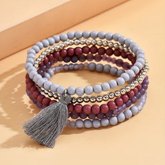 Boho Tassel Pendant Beaded Bracelet Set Hand Jewelry 5 Pcs
